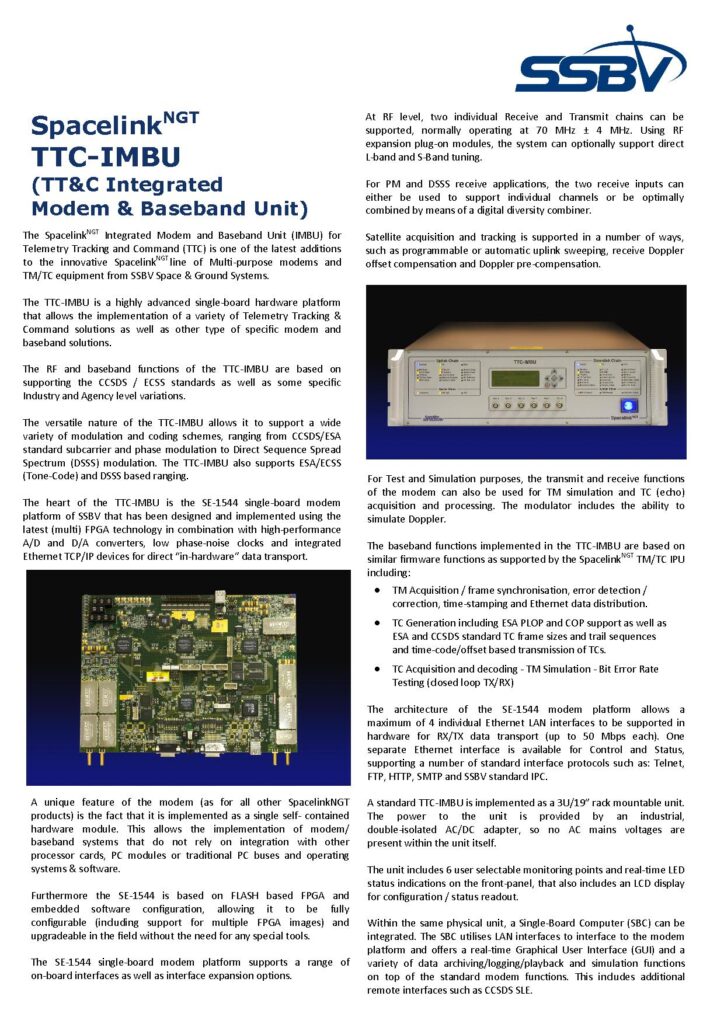 TTC-IMBU (Integrated Modem & Baseband Unit)